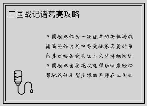 三国战记诸葛亮攻略
