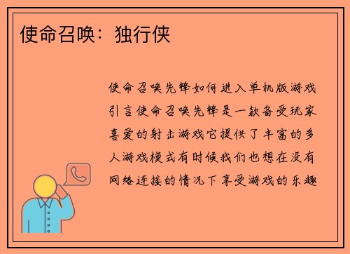 使命召唤：独行侠